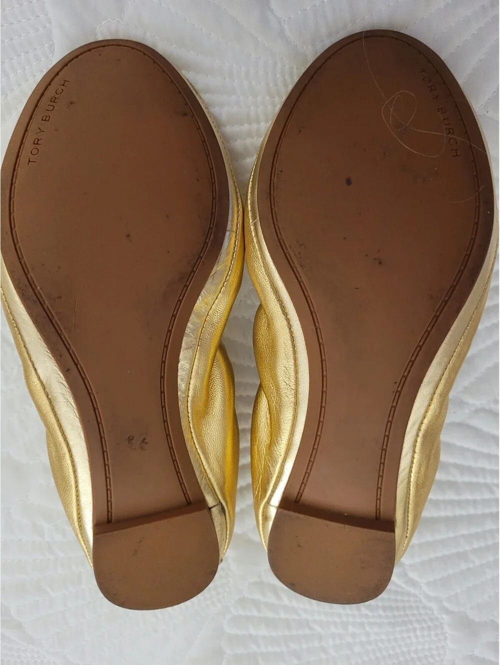 Tory Burch Eddie Ballet Flats Sz 6 Metallic Gold Soft Lamb Leather Ballet Core